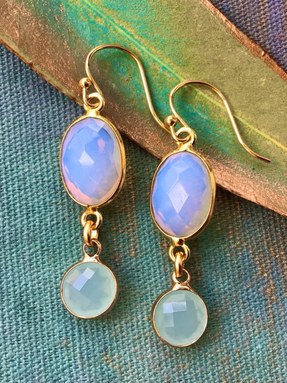 Sundance Charm Earrings Opalite Chalcedony bezel